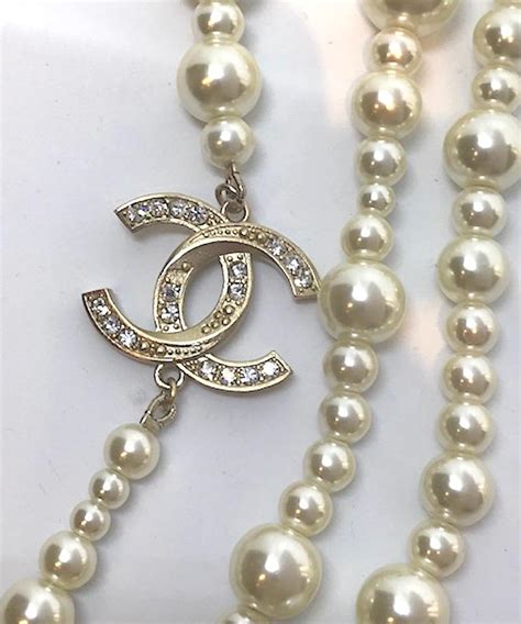 chanel pearl chocker|Chanel pearl long strand necklaces.